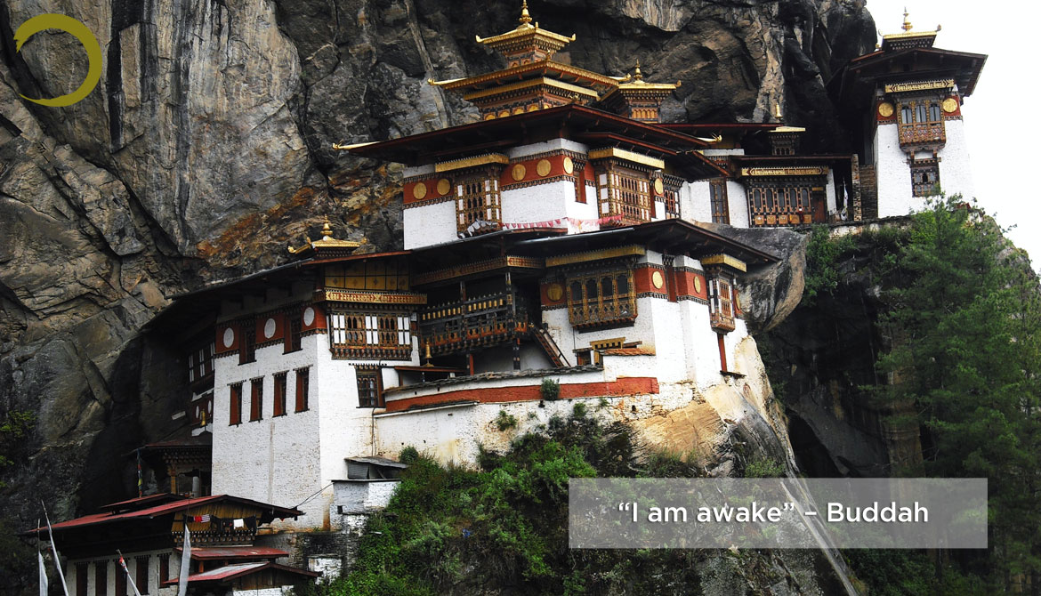 “I am awake” — Buddha. A monastery on a cliff.